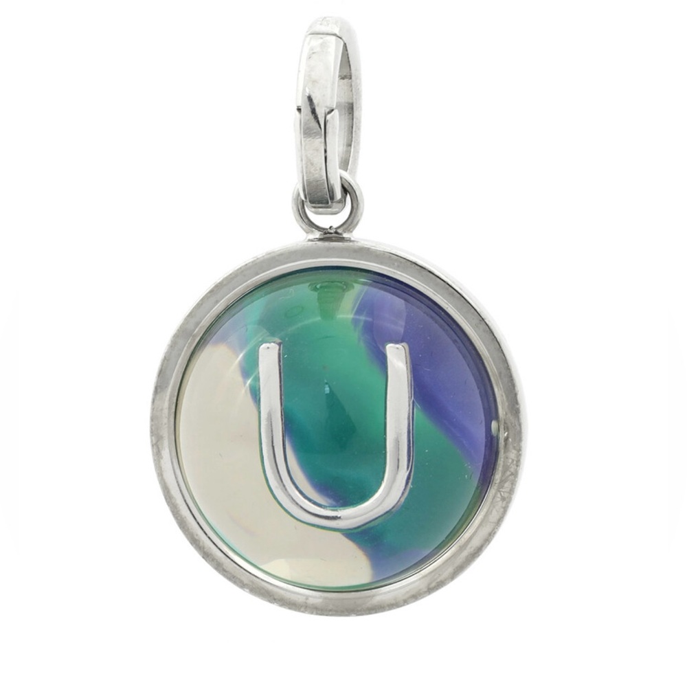 NWT Authentic Burberry U Letter Charm/Silver and Blue Pendant - Picture 2 of 12